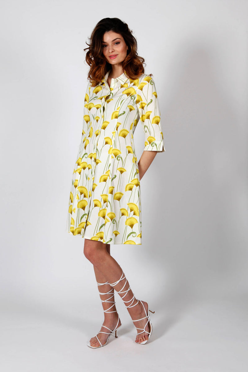 Ginkgo Biloba Yellow Dress, 100% cotton and unique print design